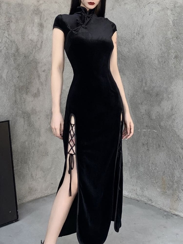 Dark Romantic Velvet Aesthetic Dress - Y2K Grunge Style with Coquette and Goth Vibes