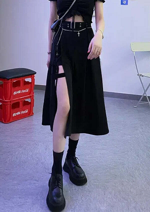 DARK SWEETHEART Y2K Split Skirt - Grunge Aesthetic Cargo Skirt for Coquette Style Outfits
