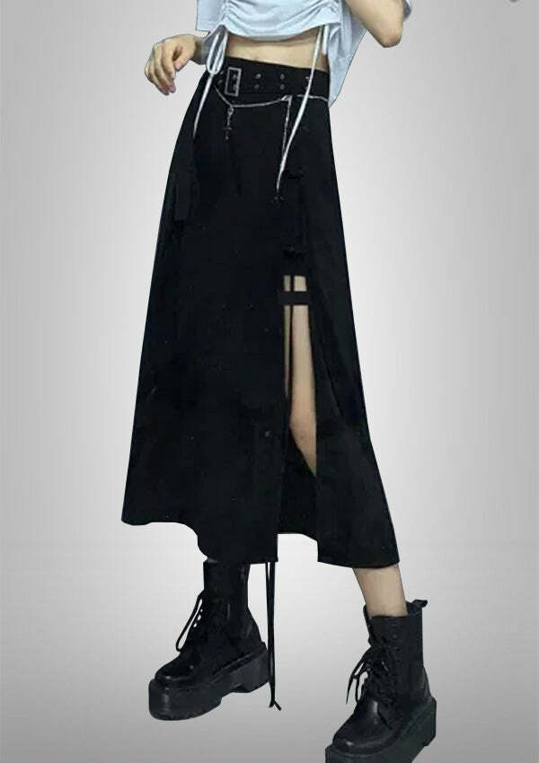 DARK SWEETHEART Y2K Split Skirt - Grunge Aesthetic Cargo Skirt for Coquette Style Outfits
