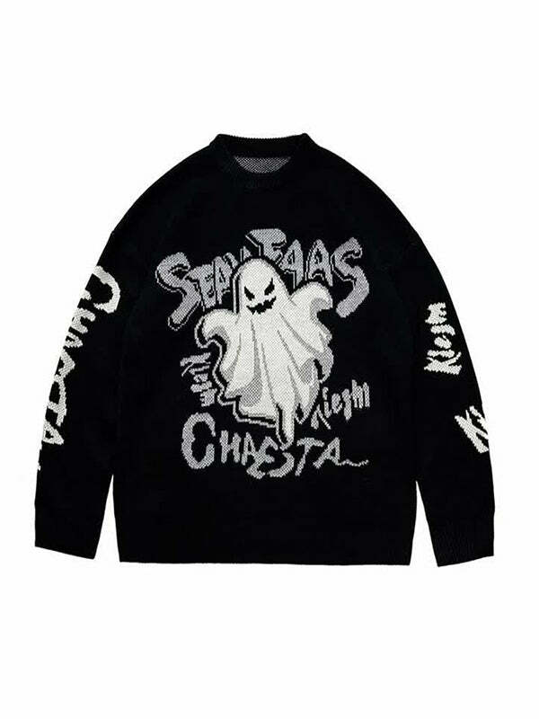 Devil Evil Vil Y2K Grunge Sweater - Cute Aesthetic Top for Coquette & Dark Academia Styles