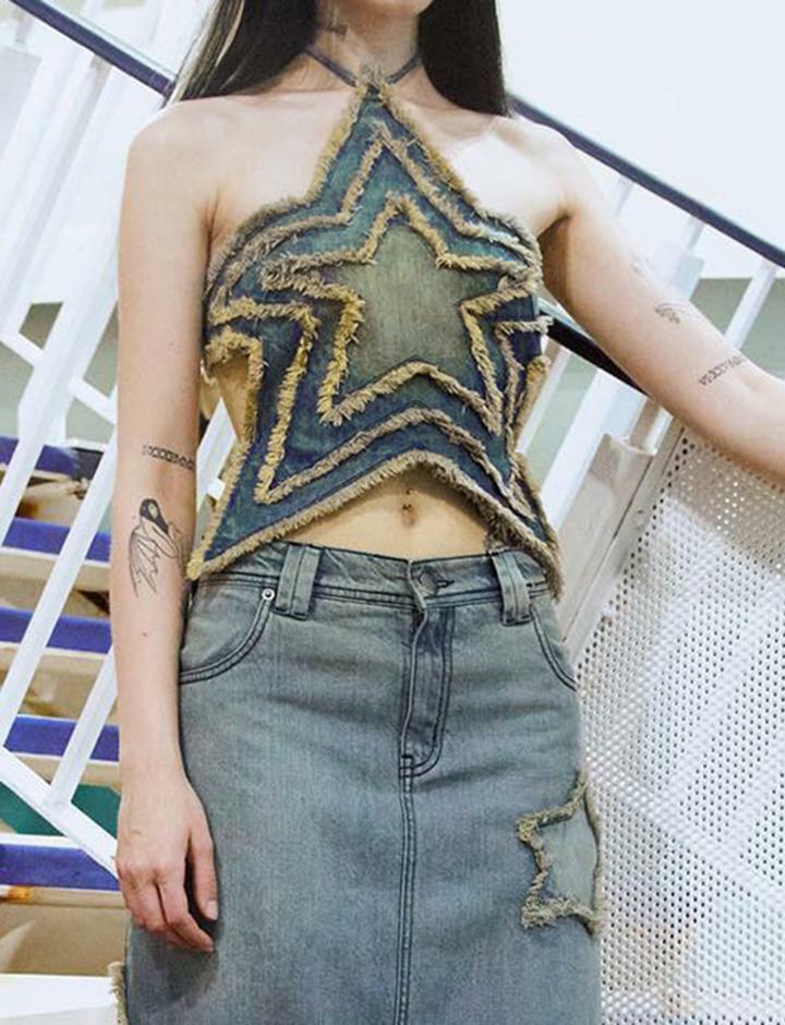 Distressed Y2K Cropped Denim Vest - Vintage Raw Edge for Grunge & Coquette Aesthetic