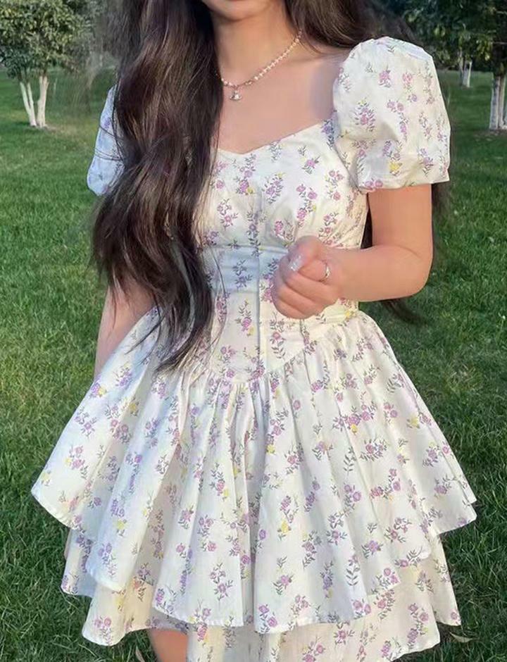 Ditsy Floral Print Corset Dress - Y2K Aesthetic Layered Style for Coquette & Grunge Vibes