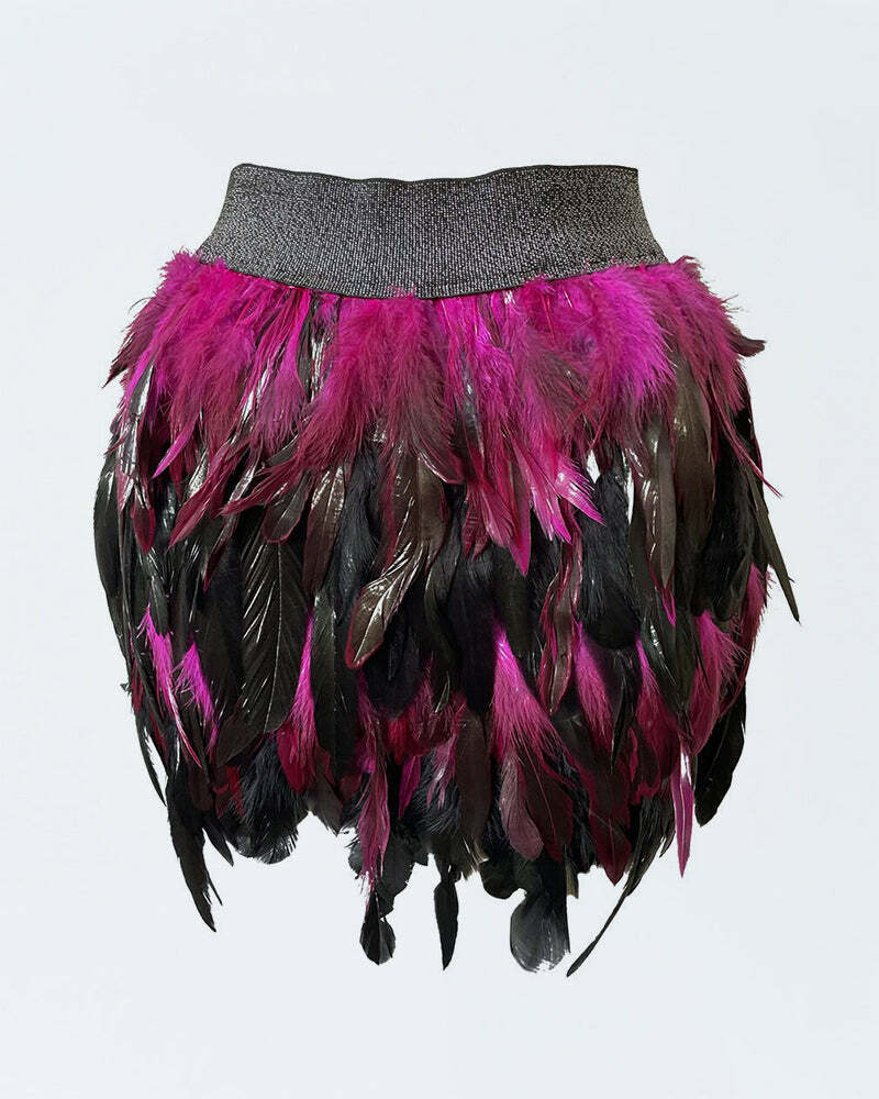 Exotic Colorful Feather Mini Skirt - Y2K Aesthetic, Coquette Style, Grunge Vibes