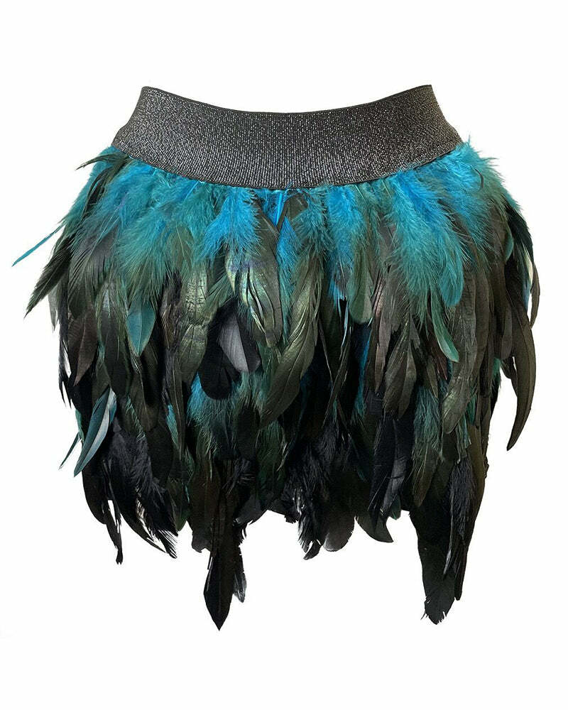 Exotic Colorful Feather Mini Skirt - Y2K Aesthetic, Coquette Style, Grunge Vibes