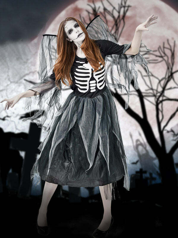 Fallen Dark Angel Y2K Outfit: Grunge Aesthetic Dress with Cute Accessories & Hoodies