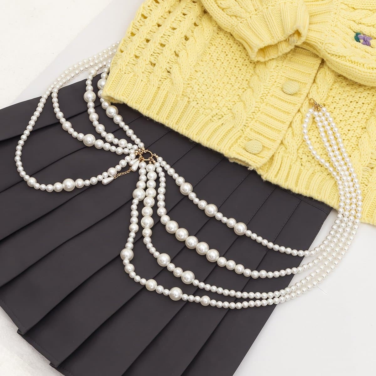 Faux Pearl Beaded O-Ring Layered Waist Chain - Y2K Aesthetic Jewelry for Trendy Outfits
