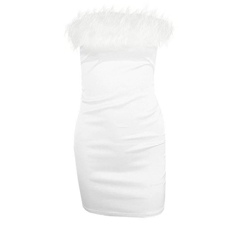 Feather Off-Shoulder Backless Tube Dress - Y2K Fashion, Coquette Aesthetic, Cute & Comfy