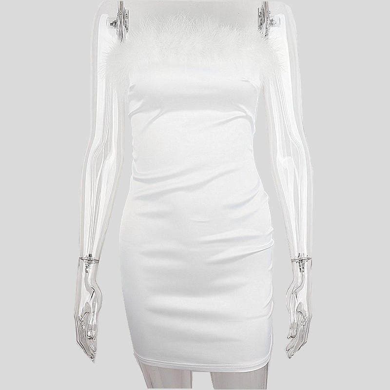 Feather Off-Shoulder Backless Tube Dress - Y2K Fashion, Coquette Aesthetic, Cute & Comfy