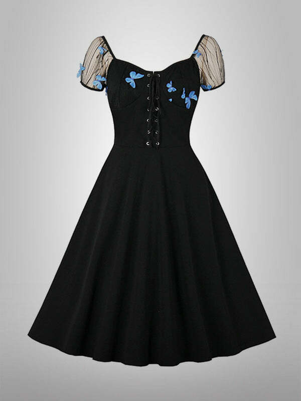Find A Way Y2K Butterfly Lace Up Dress - Coquette Aesthetic with Grunge Vibes
