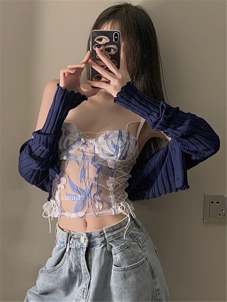 Floral Lace Camisole Top - Y2K Aesthetic Cute Crop Top for Coquette & Grunge Styles