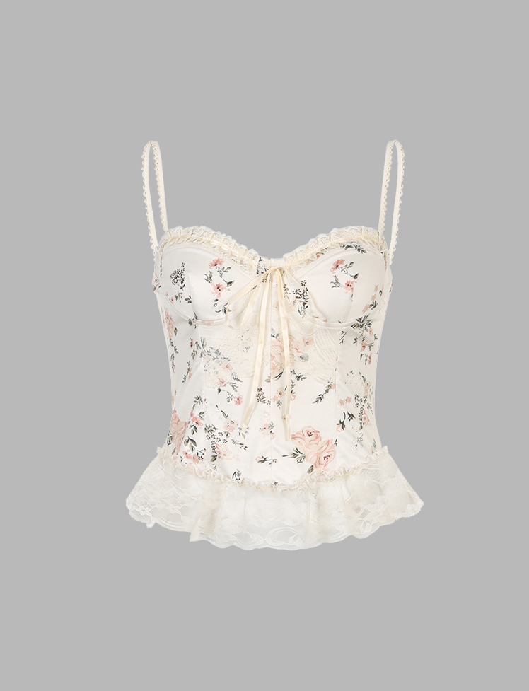 Floral Lace Corset Top - Y2K Fashion, Coquette Aesthetic, Cute Crop Top for Aesthetic Outfits
