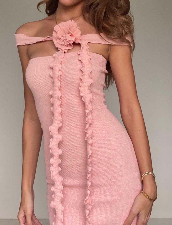 Floral Multicolor Knit Strapless Bodycon Dress - Y2K Aesthetic Midi for Coquette & Grunge Styles