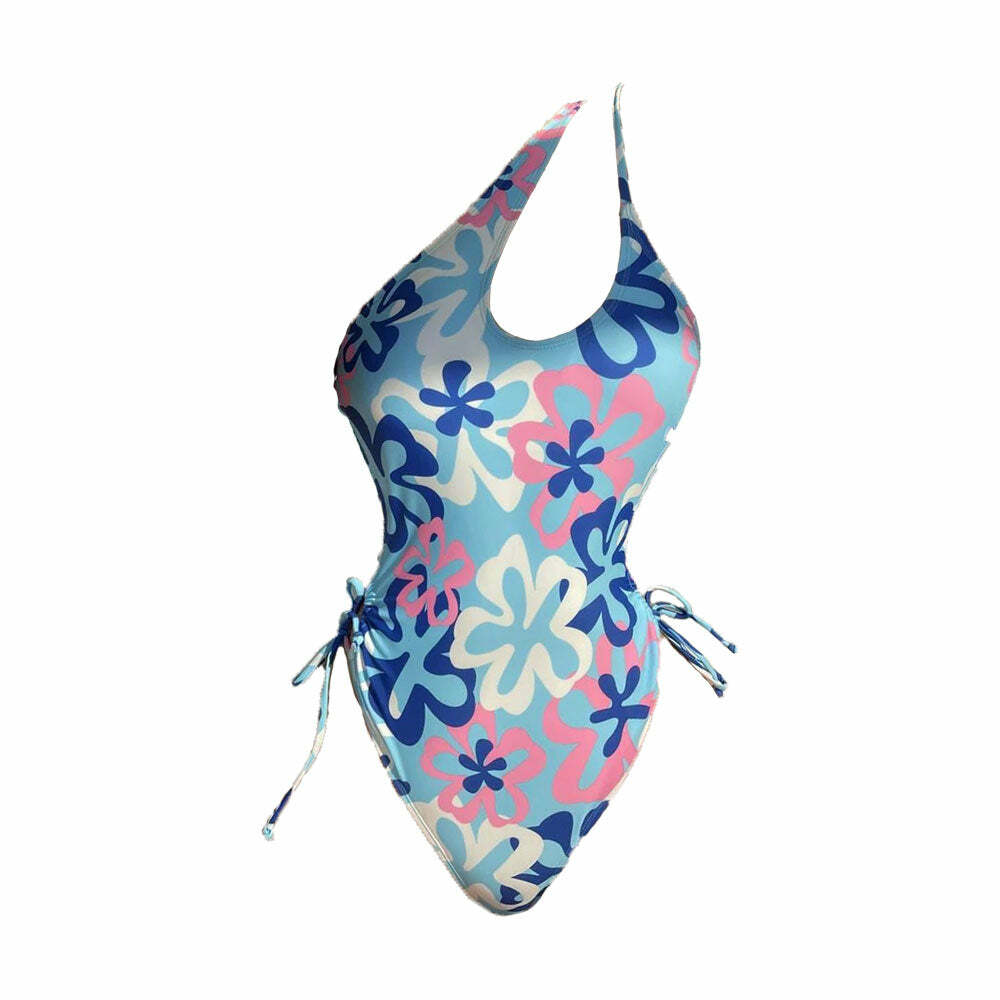 Floral One-Shoulder Self-Tie Swimwear - Y2K Aesthetic, Cute & Comfy Summer Style