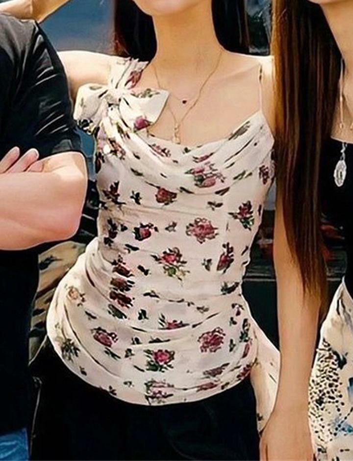 Floral Pattern Slim Fit Backless Camisole - Y2K Aesthetic Cute Top for Grunge & Coquette Styles