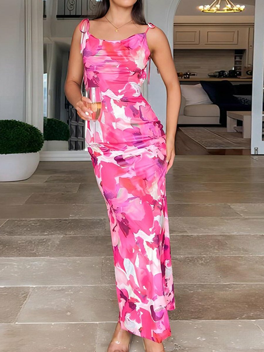 Floral Print Backless Maxi Dress - Y2K Aesthetic, Coquette Style, Cute Summer Outfit