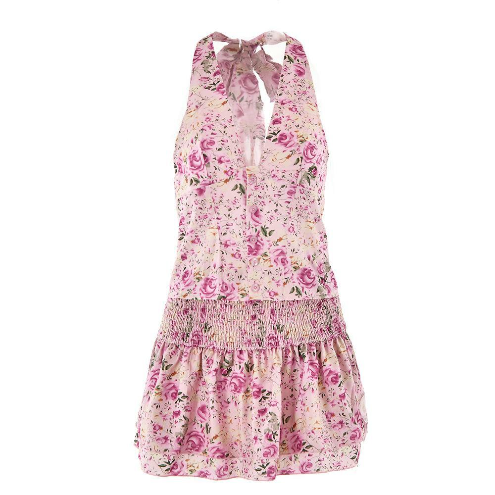 Floral Print Halter Smocked Mini Skirt Set - Y2K Aesthetic Coquette Style Outfit