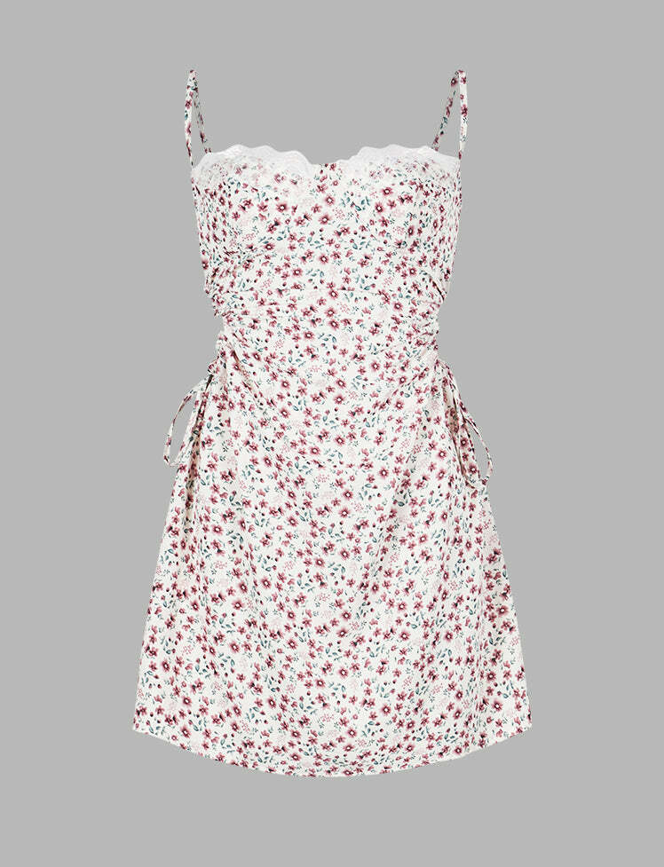 Floral Print Lace Trimmed Cami Dress - Y2K Aesthetic, Coquette Style, Cute Summer Outfit