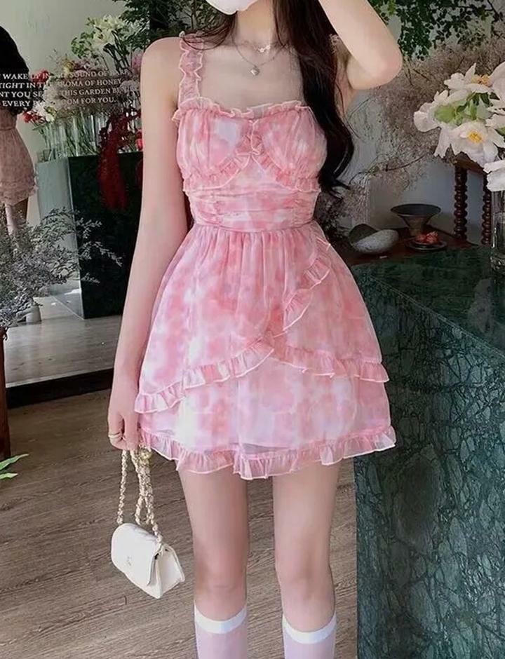 Floral Print Lettuce Edge Vacation Dress - Y2K Aesthetic, Coquette Style, Cute Summer Outfit