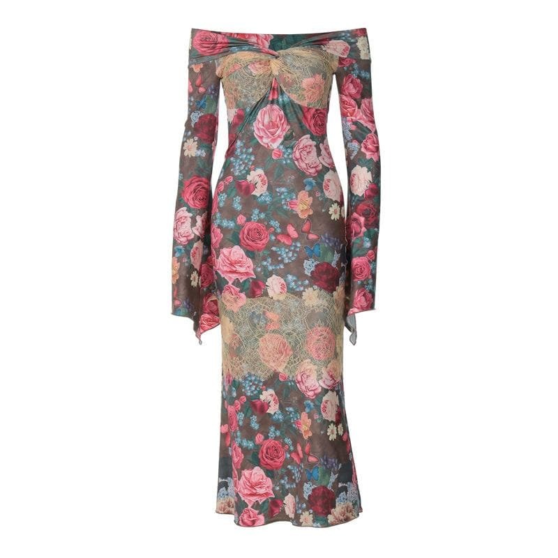 Floral Print Off-Shoulder Ruffle Midi Dress - Y2K Aesthetic, Coquette Style, Cute Fashion