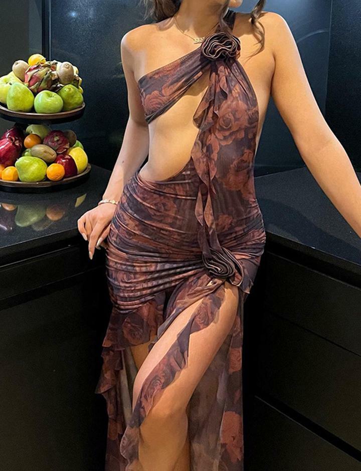 Floral Print Slim Hot Girl Dress - Y2K Aesthetic, Coquette Style, Cute & Comfy Fashion