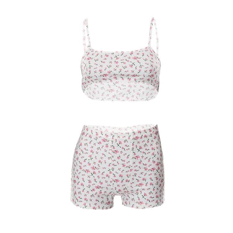 Floral Print Textured Cami Crop Top & Shorts Set - Y2K Aesthetic Coquette Style Outfit