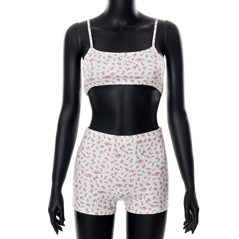 Floral Print Textured Cami Crop Top & Shorts Set - Y2K Aesthetic Coquette Style Outfit