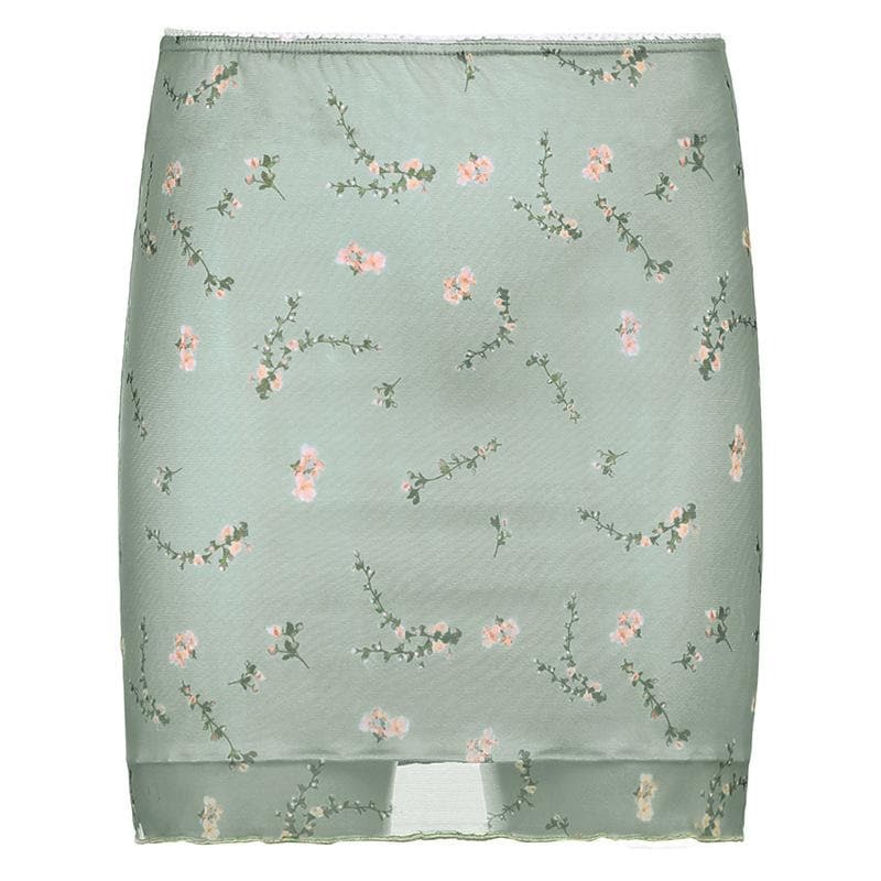 Floral Print Y2K Aesthetic Double Layered Mesh Mini Skirt for Cute Coquette Outfits