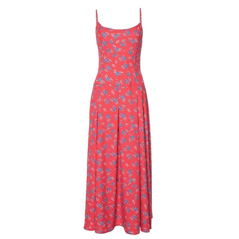 Floral Print Y2K Aesthetic Zip-Up U-Neck Cami Maxi Dress for Cute Summer Outfits