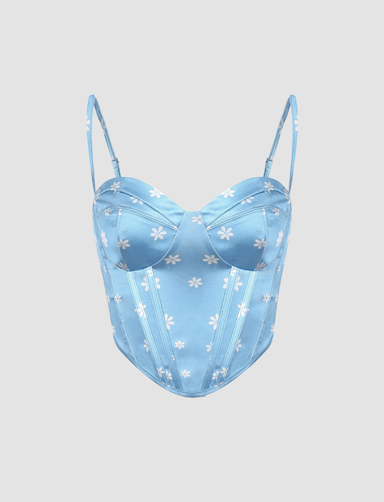 Floral Print Y2K Cami Corset Top - Coquette Aesthetic, Cute Crop for Grunge & Pastel Goth Styles