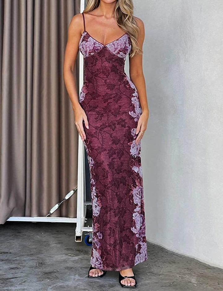 Floral Print Y2K Cami Maxi Dress - Coquette Aesthetic with Grunge Style Vibes