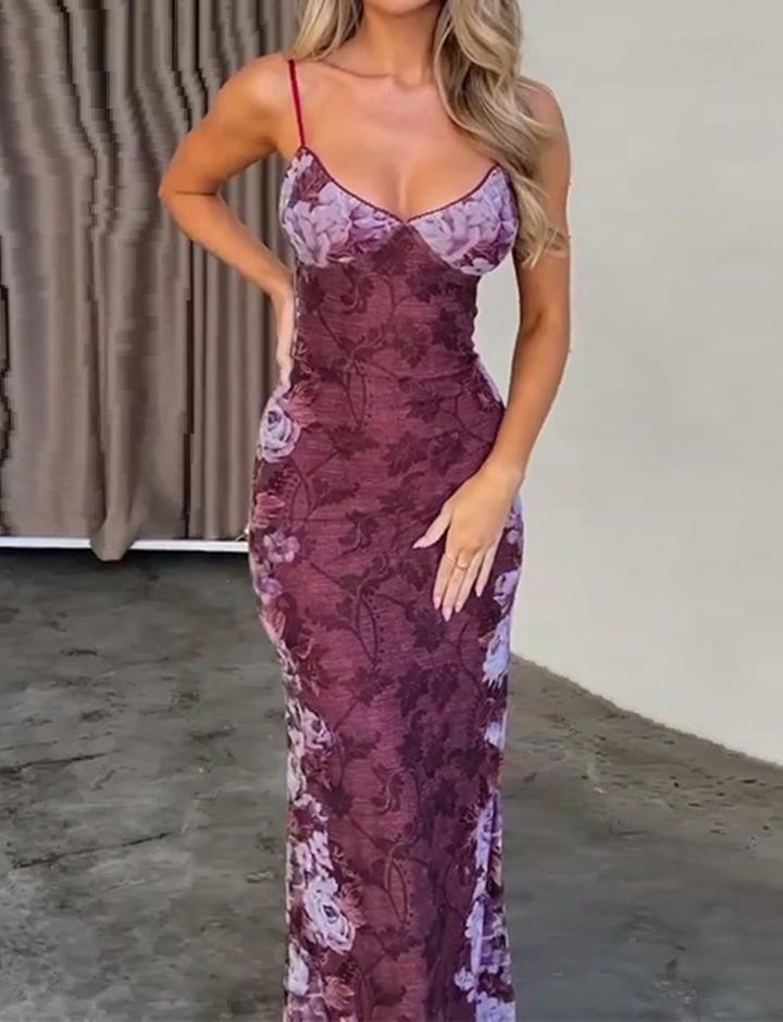 Floral Print Y2K Cami Maxi Dress - Coquette Aesthetic with Grunge Style Vibes