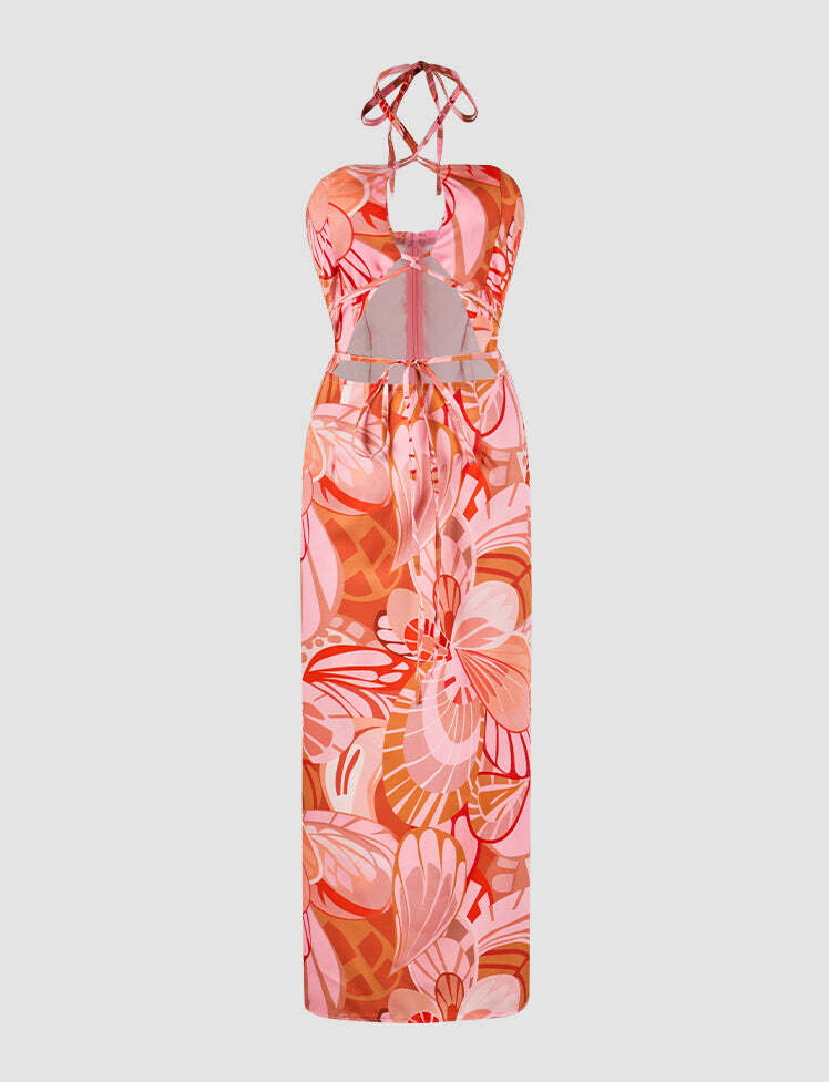 Floral Print Y2K Halter Cutout Dress - Coquette Aesthetic with Grunge Vibes