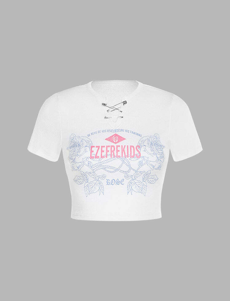 Floral Print Y2K Plunge Top - Cute Coquette Aesthetic for Grunge & Pastel Styles