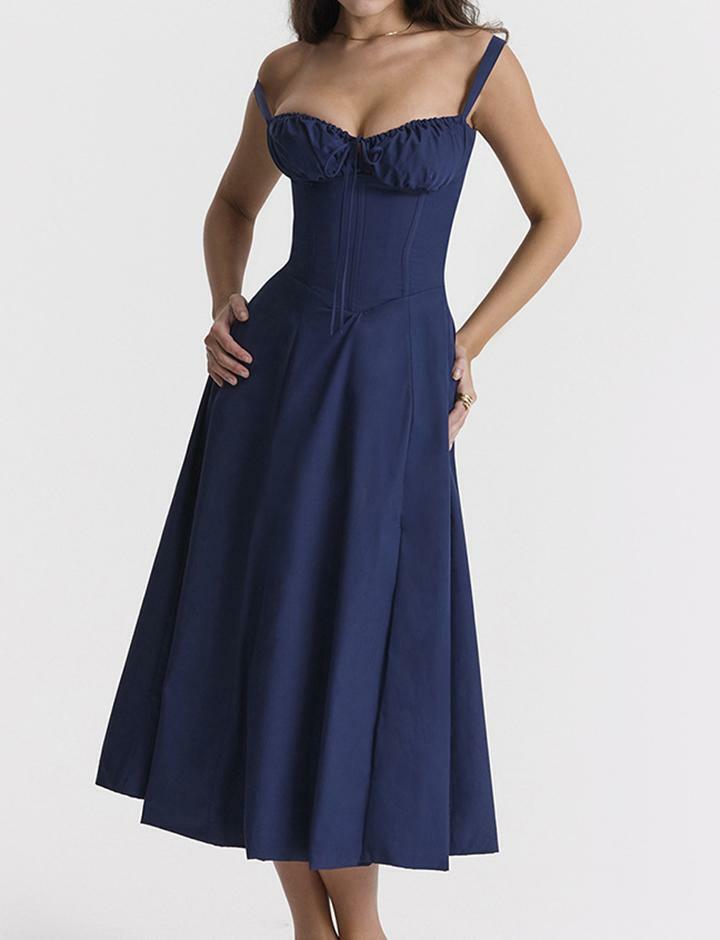Floral Slit Midi Dress with Backless Slim Suspender - Y2K Coquette Aesthetic Style
