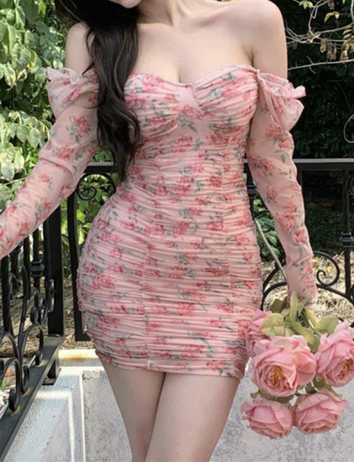 Floral Square Neck Hip Dress - Y2K Aesthetic, Coquette Style, Cute & Comfy Fashion
