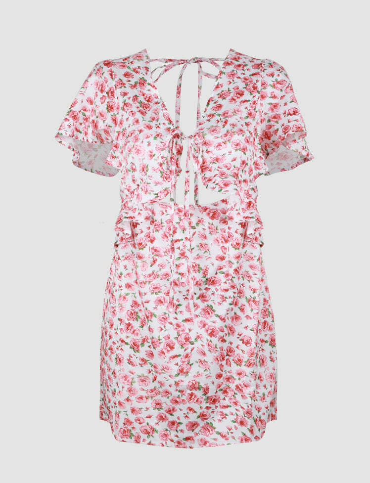 Floral V-Neck Backless Dress - Y2K Aesthetic, Coquette Style, Cute Summer Outfit