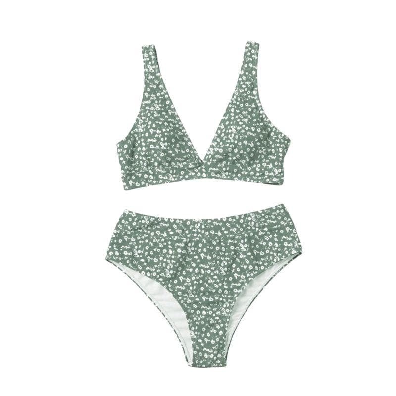 Floral V-Neck Sleeveless Bikini Swimwear - Y2K Aesthetic, Cute Summer Beachwear