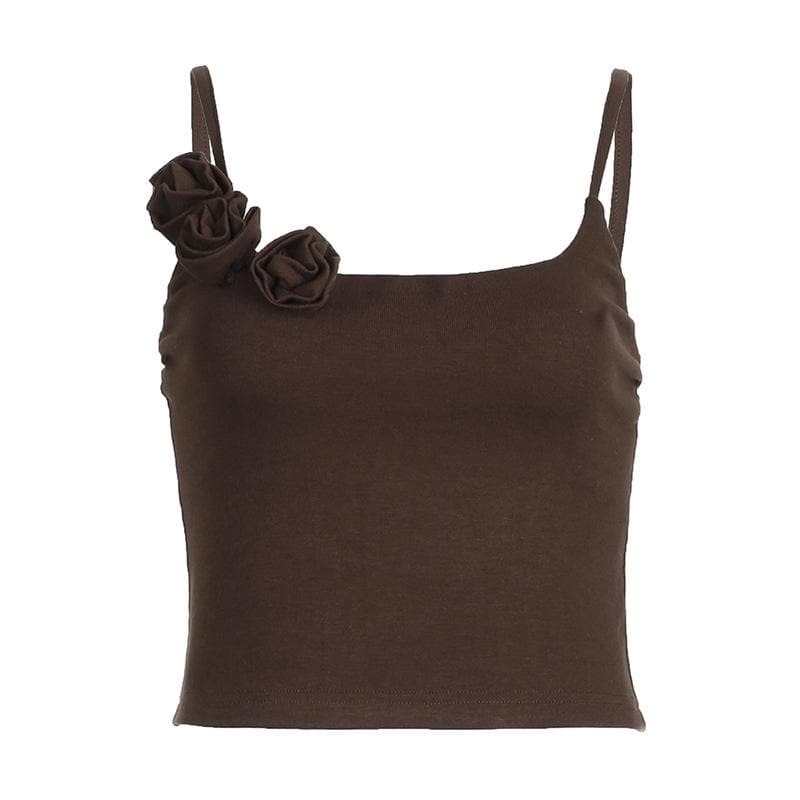 Flower Applique Backless Cami Crop Top - Y2K Aesthetic Cute Top for Coquette & Grunge Styles