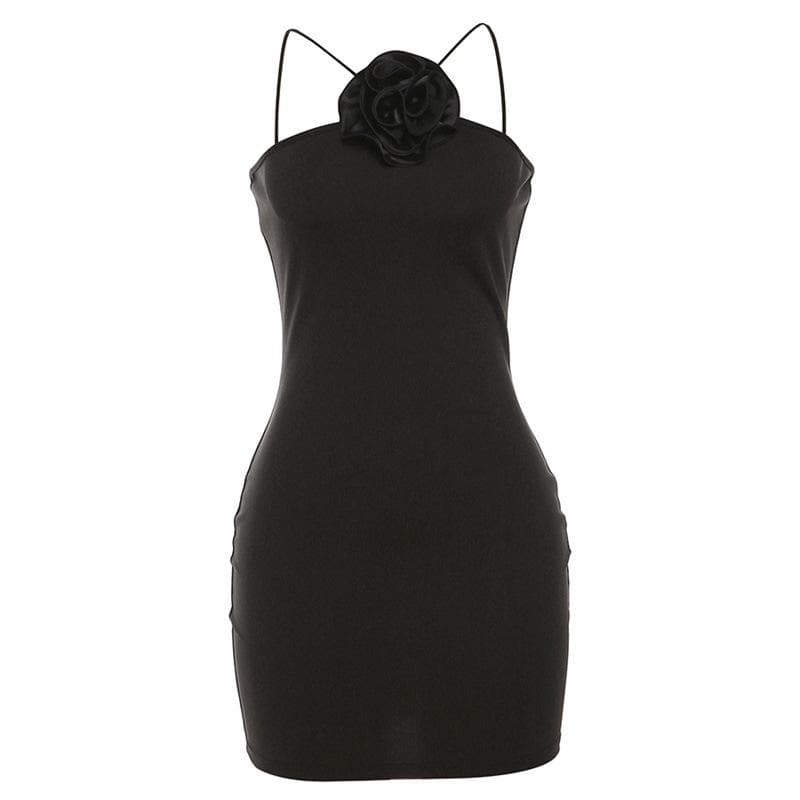 Flower Applique Backless Mini Dress - Y2K Aesthetic, Coquette Style, Cute Summer Outfit