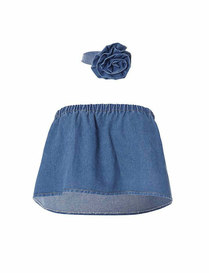 Flower Decor Denim Strapless Camisole - Y2K Aesthetic Cute Top for Coquette & Grunge Styles