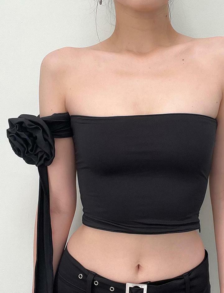 Flower Embellished Y2K Convertible Bandeau Tank Top - Cute Pastel Goth Aesthetic