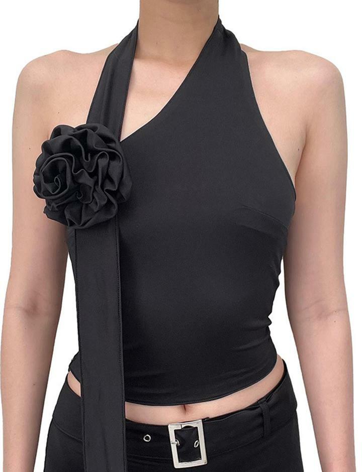 Flower Embellished Y2K Convertible Bandeau Tank Top - Cute Pastel Goth Aesthetic