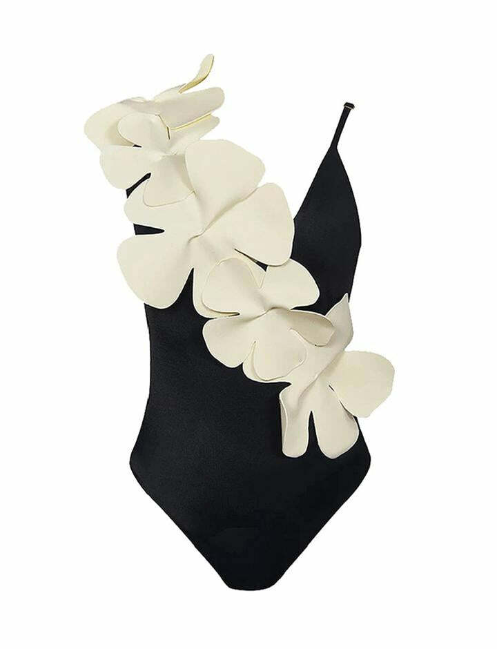 Flower Embellished Y2K Slim Swimsuit with Straps - Cute Aesthetic Swimwear for Summer