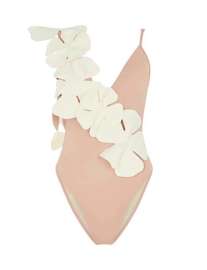 Flower Embellished Y2K Slim Swimsuit with Straps - Cute Aesthetic Swimwear for Summer