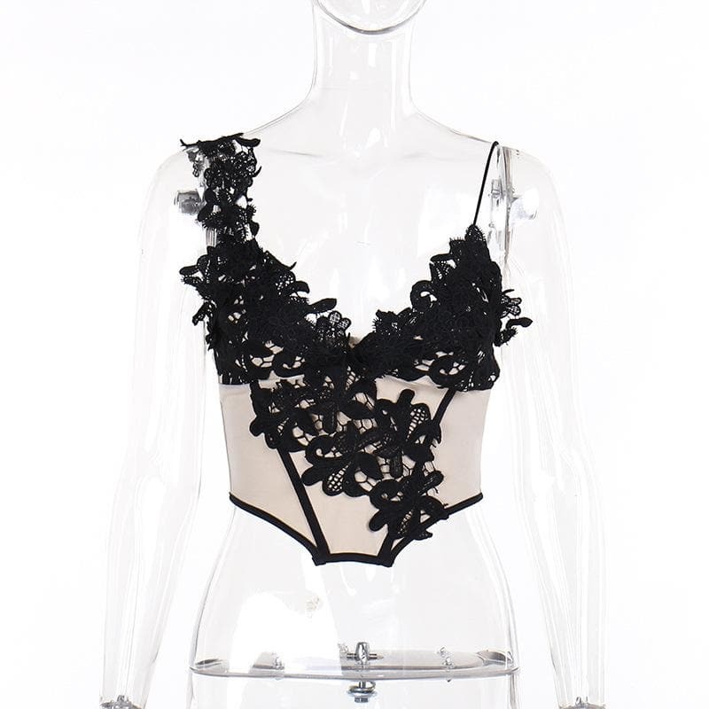 Flower Embroidered Backless Cami Top - Y2K Aesthetic Cute Crop for Coquette & Grunge Styles