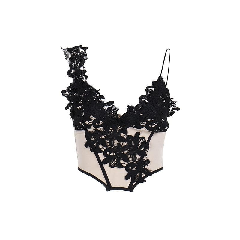 Flower Embroidered Backless Cami Top - Y2K Aesthetic Cute Crop for Coquette & Grunge Styles