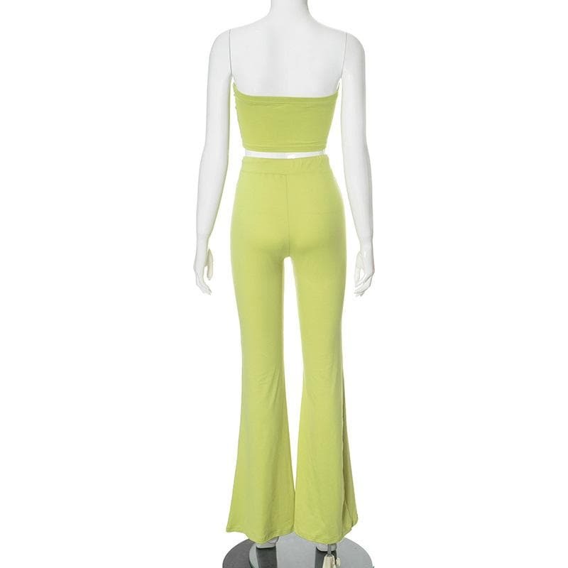 Flower Embroidery Ruched Tube Pant Set - Y2K Aesthetic, Coquette Style, Cute Outfits
