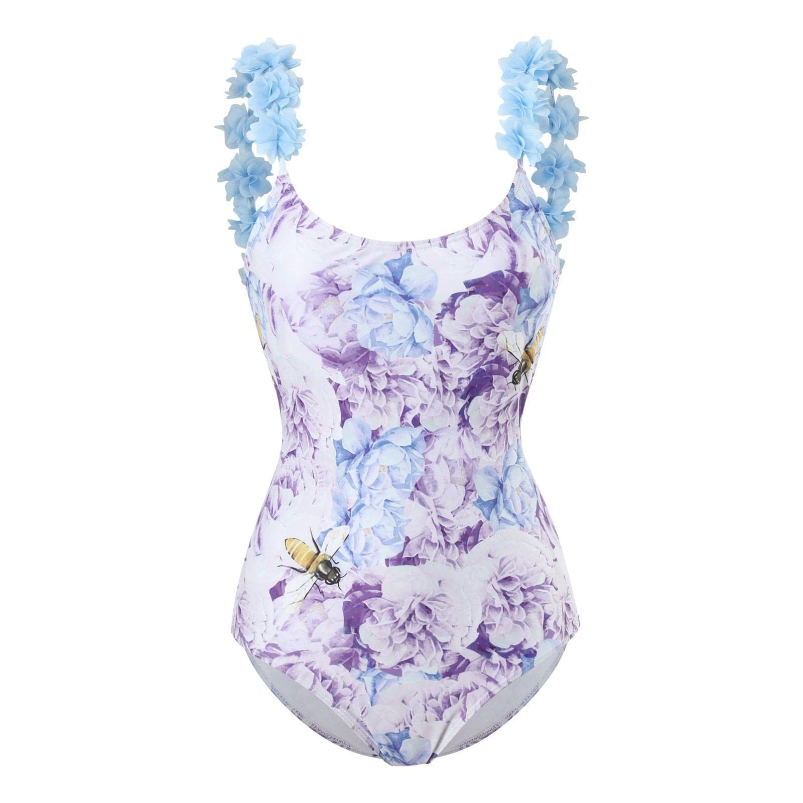 Flower Pattern Contrast U-Neck Backless One-Piece Swimwear - Y2K Aesthetic & Coquette Style