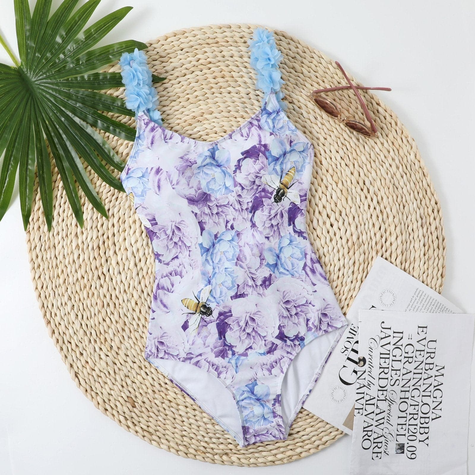 Flower Pattern Contrast U-Neck Backless One-Piece Swimwear - Y2K Aesthetic & Coquette Style