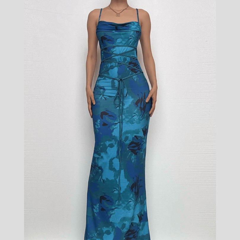 Flower Print Backless Cami Maxi Dress - Y2K Aesthetic, Coquette Style, Cute Summer Outfit